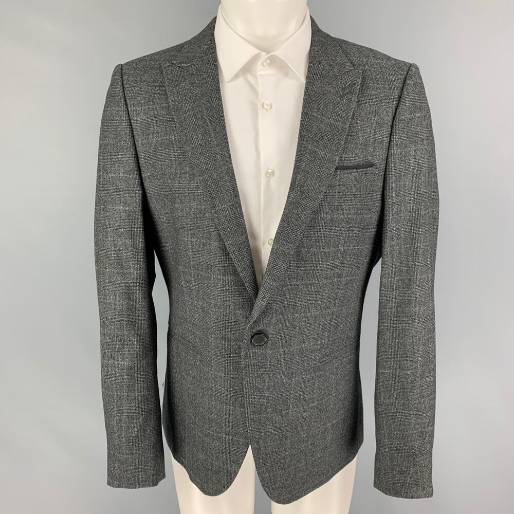 THE KOOPLES Size 40 Dark Gray Glenplaid Wool Peak Lapel Sport Coat